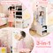 Costway Kids Jewelry Cabinet Standing Children Jewelry Organizer with Full-Length Mirror White/Pink